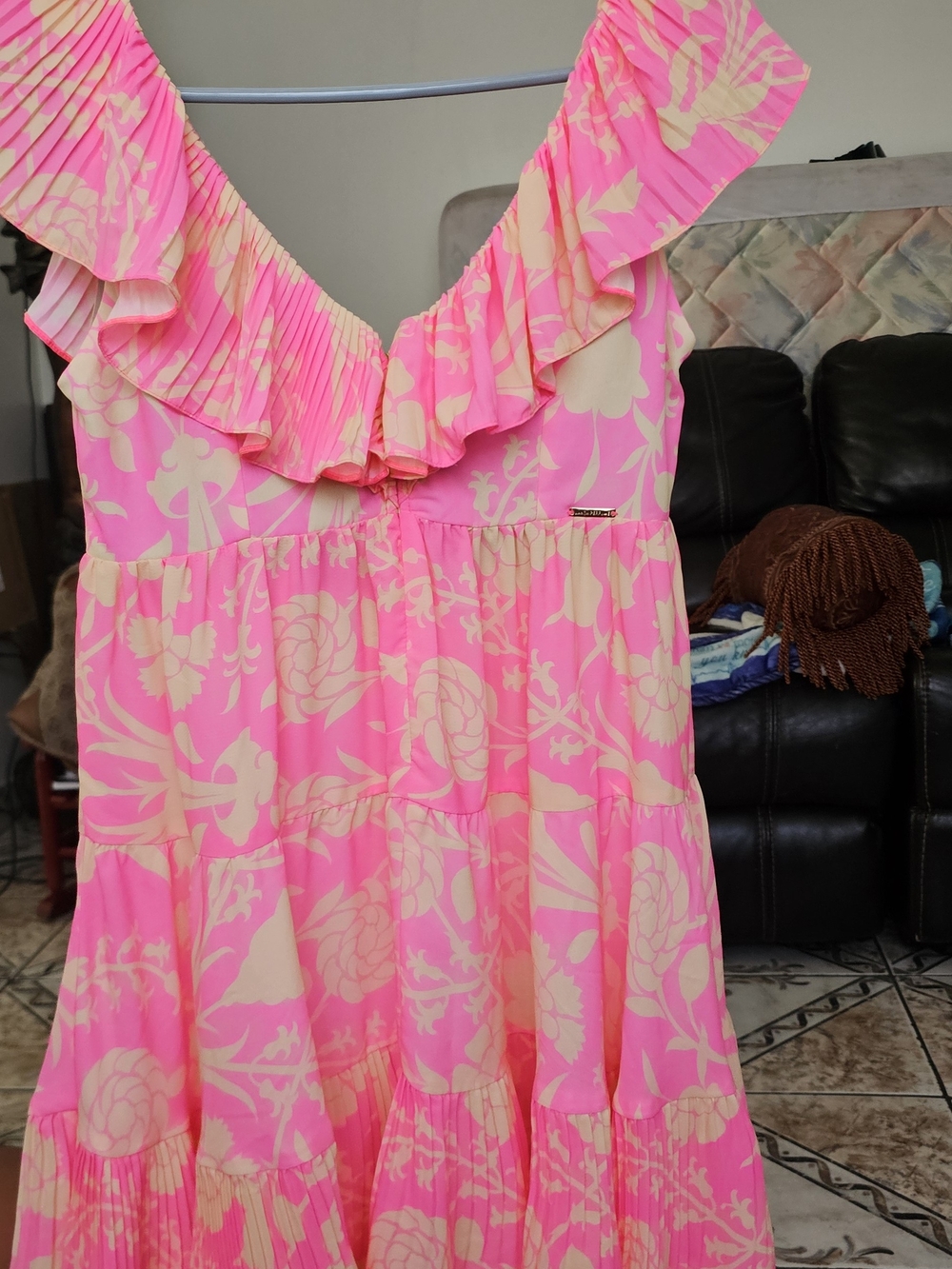 Pink & Cream Ruffled Midi Dress - Picture 2 of 6